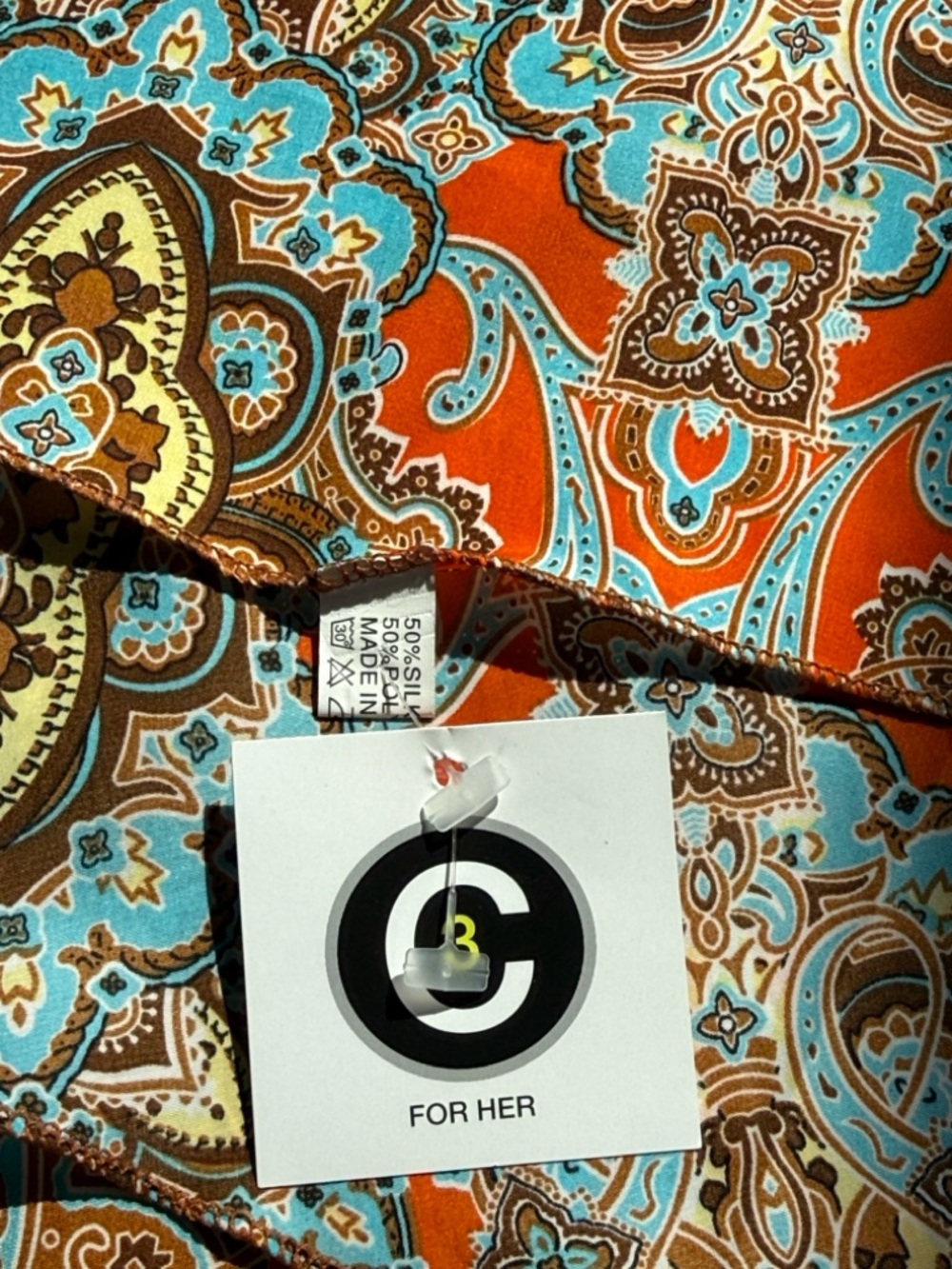 C3 Vibrant Orange & Turquoise Paisley Silk Multi-Style Poncho Top Blouse-1 Size - Picture 10 of 11